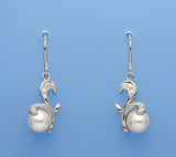 Sterling Silver Earrings with 7-7.5mm Button Shape Freshwater Pearl and Cubic Zirconia - Wing Wo Hing Jewelry Group - Pearl Jewelry Manufacturer