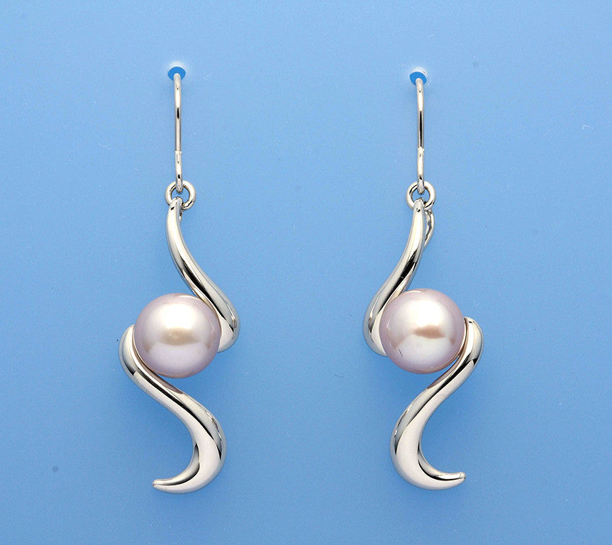 Sterling Silver Earrings with 9-9.5mm Button Shape Freshwater Pearl - Wing Wo Hing Jewelry Group - Pearl Jewelry Manufacturer