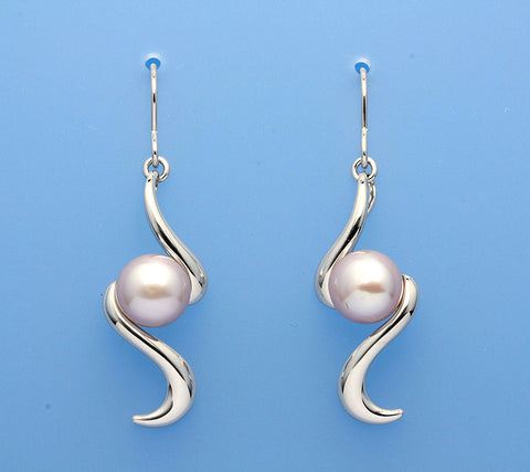 Sterling Silver Earrings with 9-9.5mm Button Shape Freshwater Pearl