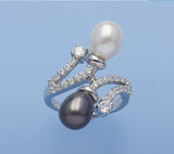 Sterling Silver Ring with 7.5-8mm Drop Shape Freshwater Pearl and Cubic Zirconia - Wing Wo Hing Jewelry Group - Pearl Jewelry Manufacturer
