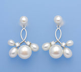 Sterling Silver Earrings with Button and Drop Shape Freshwater Pearl and Cubic Zirconia - Wing Wo Hing Jewelry Group - Pearl Jewelry Manufacturer
