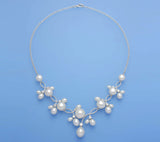 Sterling Silver Necklace with Button and Drop Shape Freshwater Pearl and Cubic Zirconia - Wing Wo Hing Jewelry Group - Pearl Jewelry Manufacturer