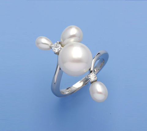 Sterling Silver Ring with Drop and Button Shape Freshwater Pearl
