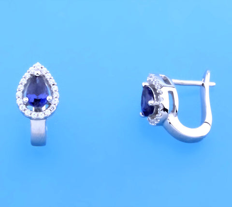 Sterling Silver Earrings with Cubic Zirconia and Corundum