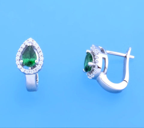 Sterling Silver Earrings with Cubic Zirconia and Corundum