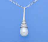 Sterling Silver Pendant with 10-10.5mm Drop Shape Freshwater Pearl and Cubic Zirconia - Wing Wo Hing Jewelry Group - Pearl Jewelry Manufacturer
