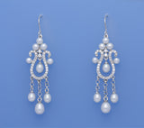 Sterling Silver Earrings with Drop and Button Shape Freshwater Pearl and Cubic Zirconia - Wing Wo Hing Jewelry Group - Pearl Jewelry Manufacturer