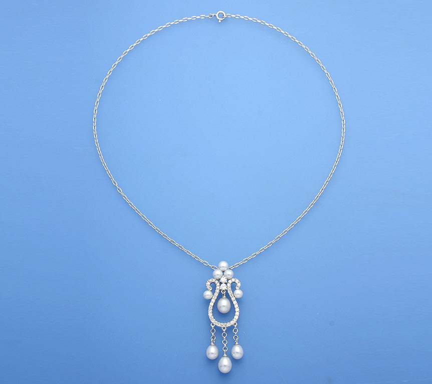 Sterling Silver Pendant with Button and Drop Shape Freshwater Pearl and Cubic Zirconia - Wing Wo Hing Jewelry Group - Pearl Jewelry Manufacturer