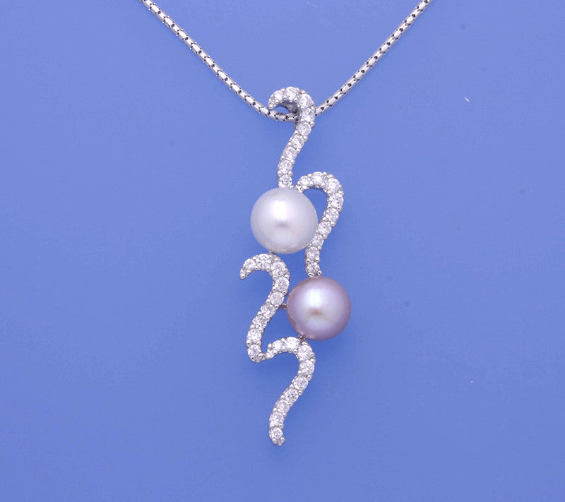 Sterling Silver Pendant with 8-8.5mm Button Shape Freshwater Pearl and Cubic Zirconia - Wing Wo Hing Jewelry Group - Pearl Jewelry Manufacturer