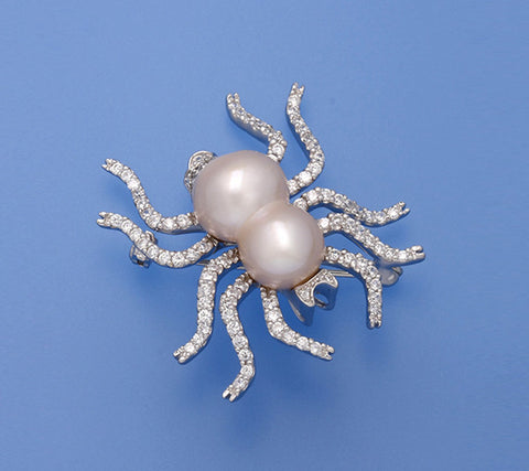Sterling Silver Brooch with 11*17mm Baroque Shape Freshwater Shape and Cubic Zirconia