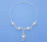 Sterling Silver Necklace with Button Shape Freshwater Pearl and Cubic Zirconia - Wing Wo Hing Jewelry Group - Pearl Jewelry Manufacturer