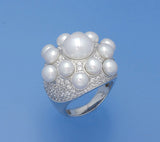 Sterling Silver Ring with 5.5-10.5mm Button Shape Freshwater Pearl and Cubic Zirconia - Wing Wo Hing Jewelry Group - Pearl Jewelry Manufacturer