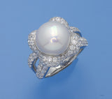 Sterling Silver Ring with 12-12.5mm Button Shape Freshwater Pearl and Cubic Zirconia - Wing Wo Hing Jewelry Group - Pearl Jewelry Manufacturer