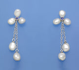 Sterling Silver Earrings with Keshi Freshwater Pearl and Cubic Zirconia - Wing Wo Hing Jewelry Group - Pearl Jewelry Manufacturer