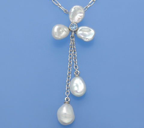 Sterling Silver Pendant with Keshi Freshwater Pearl and Cubic Zirconia