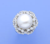 Sterling Silver Ring with 12.5-13mm Button Shape Freshwater Pearl and Cubic Zirconia - Wing Wo Hing Jewelry Group - Pearl Jewelry Manufacturer