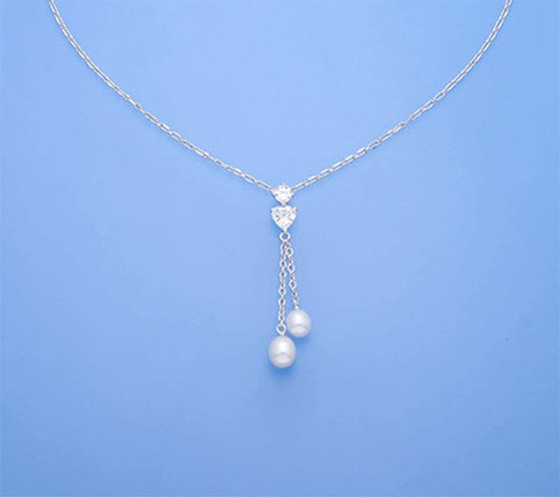 Sterling Silver Pendant with 6-7mm Drop Shape Freshwater Pearl and Cubic Zirconia - Wing Wo Hing Jewelry Group - Pearl Jewelry Manufacturer