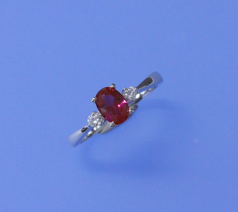 Sterling Silver Ring with Red Corundum and Cubic Zirconia