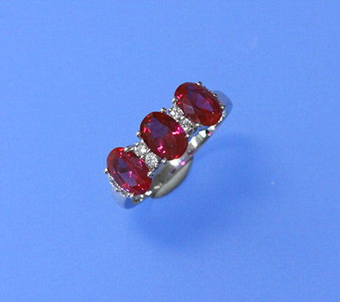 Sterling Silver Ring with Red Corundum and Cubic Zirconia