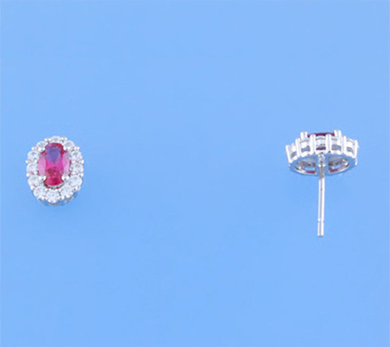 Sterling Silver Earrings with Red Corundum and Cubic Zirconia - Wing Wo Hing Jewelry Group - Pearl Jewelry Manufacturer - 1