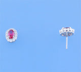 Sterling Silver Earrings with Red Corundum and Cubic Zirconia - Wing Wo Hing Jewelry Group - Pearl Jewelry Manufacturer - 1