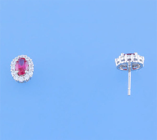 Sterling Silver Earrings with Red Corundum and Cubic Zirconia - Wing Wo Hing Jewelry Group - Pearl Jewelry Manufacturer - 1