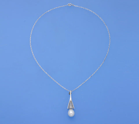 Sterling Silver Pendant with 9.5-10mm Drop Shape Freshwater Pearl