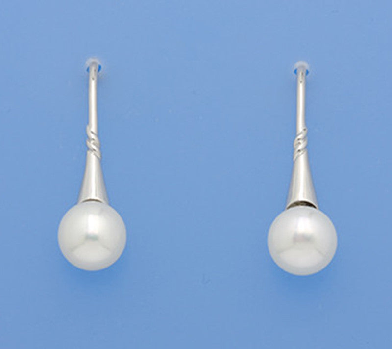 Sterling Silver Earrings with 8.5-9mm Button Shape Freshwater Pearl - Wing Wo Hing Jewelry Group - Pearl Jewelry Manufacturer