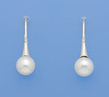 Sterling Silver Earrings with 8.5-9mm Button Shape Freshwater Pearl - Wing Wo Hing Jewelry Group - Pearl Jewelry Manufacturer