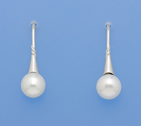 Sterling Silver Earrings with 8.5-9mm Button Shape Freshwater Pearl