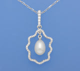 Sterling Silver Pendant with 7.5-8mm Drop Shape Freshwater Pearl and Cubic Zirconia - Wing Wo Hing Jewelry Group - Pearl Jewelry Manufacturer