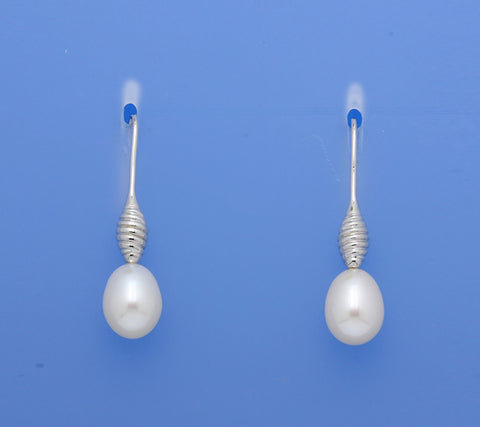 Sterling Silver Earrings with 9.5-10mm Drop Shape Freshwater Pearl