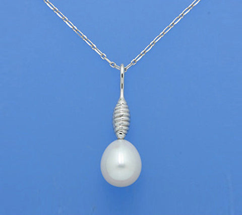 Sterling Silver Pendant with 11-11.5mm Drop Shape Freshwater Pearl