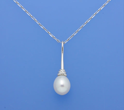 Sterling Silver Pendant with 10-10.5mm Drop Shape Freshwater Pearl