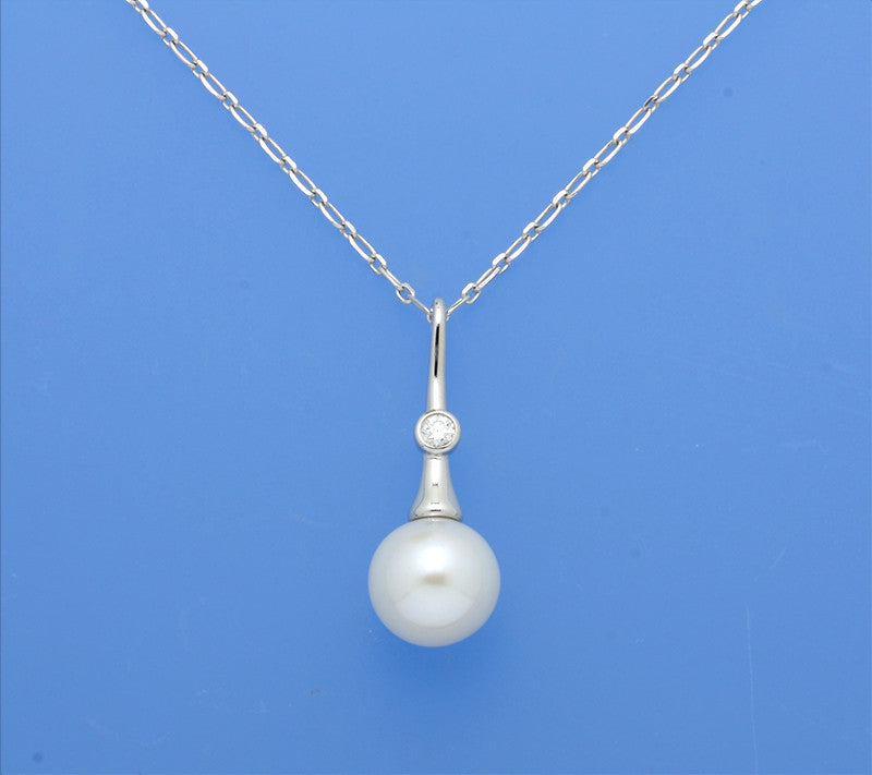 Sterling Silver Pendant with 10.5-11mm Round Shape Freshwater Pearl and Cubic Zirconia - Wing Wo Hing Jewelry Group - Pearl Jewelry Manufacturer