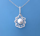 Sterling Silver Pendant with 9-9.5mm Button Shape Freshwater Pearl and Cubic Zirconia - Wing Wo Hing Jewelry Group - Pearl Jewelry Manufacturer