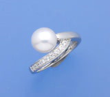 Sterling Silver Ring with Round Shape Freshwater Pearl and Cubic Zirconia - Wing Wo Hing Jewelry Group - Pearl Jewelry Manufacturer