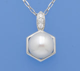 Sterling Silver Pendant with 10-10.5mm Button Shape Freshwater Pearl and Cubic Zirconia - Wing Wo Hing Jewelry Group - Pearl Jewelry Manufacturer