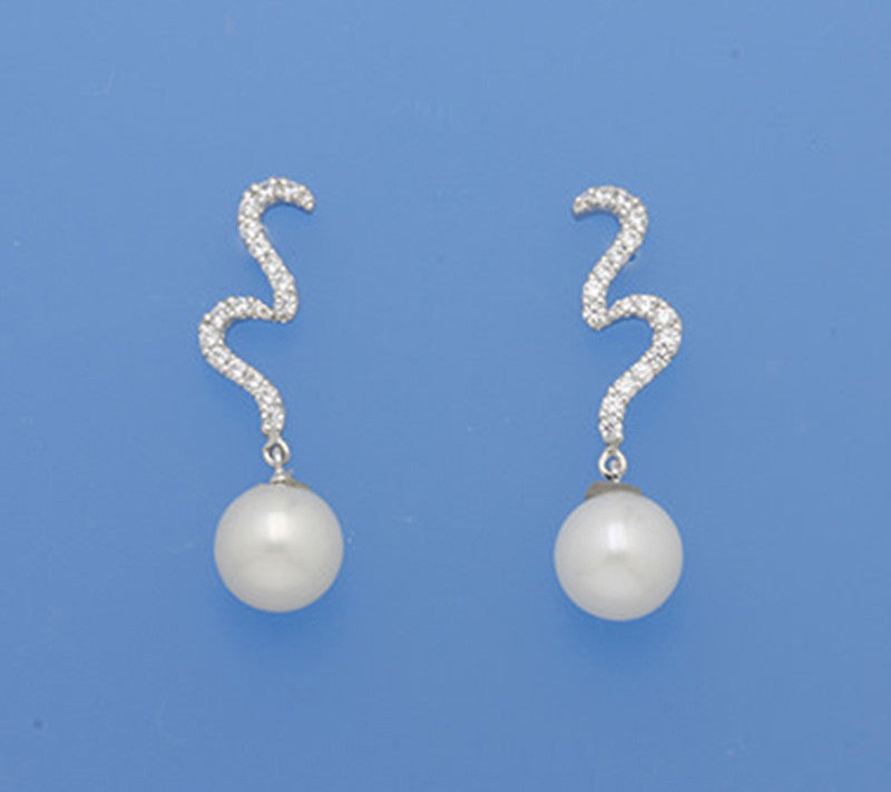 Sterling Silver Earrings with Round Shape Freshwater Pearl and Cubic Zirconia - Wing Wo Hing Jewelry Group - Pearl Jewelry Manufacturer