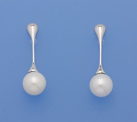 Sterling Silver Earrings with 9-9.5mm Round Shape Freshwater Pearl
