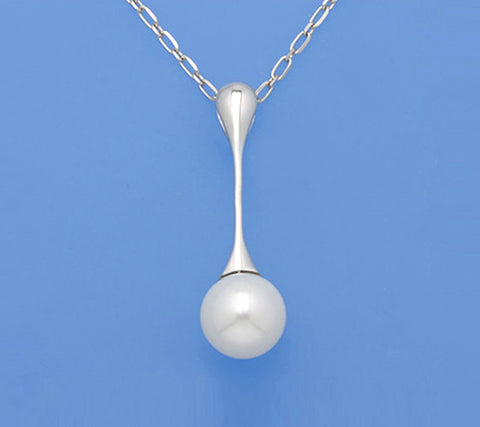 Sterling Silver Pendant with 9-9.5mm Round Shape Freshwater Pearl