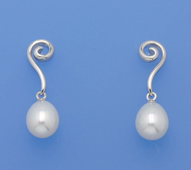 Sterling Silver Earrings with 8-8.5mm Drop Shape Freshwater Pearl - Wing Wo Hing Jewelry Group - Pearl Jewelry Manufacturer