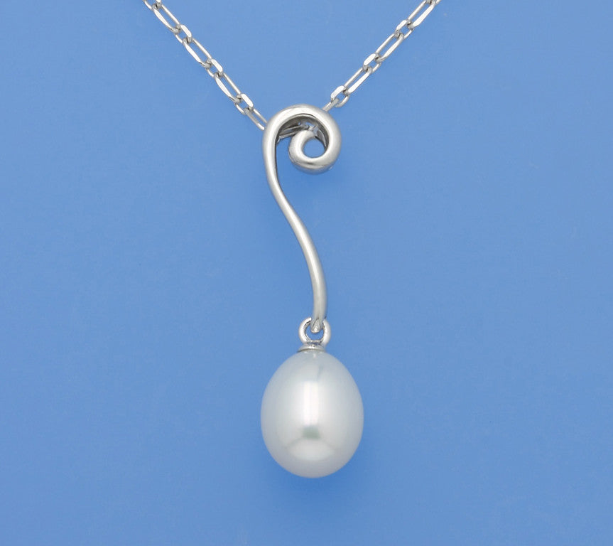 Sterling Silver Pendant with 8-8.5mm Drop Shape Freshwater Pearl - Wing Wo Hing Jewelry Group - Pearl Jewelry Manufacturer