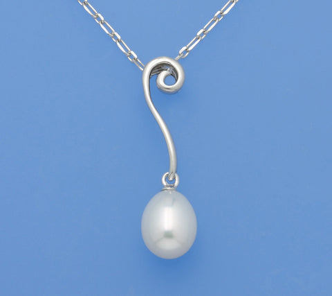 Sterling Silver Pendant with 8-8.5mm Drop Shape Freshwater Pearl