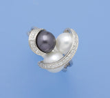 Sterling Silver Ring with Round Shape Freshwater Pearl and Cubic Zirconia - Wing Wo Hing Jewelry Group - Pearl Jewelry Manufacturer
