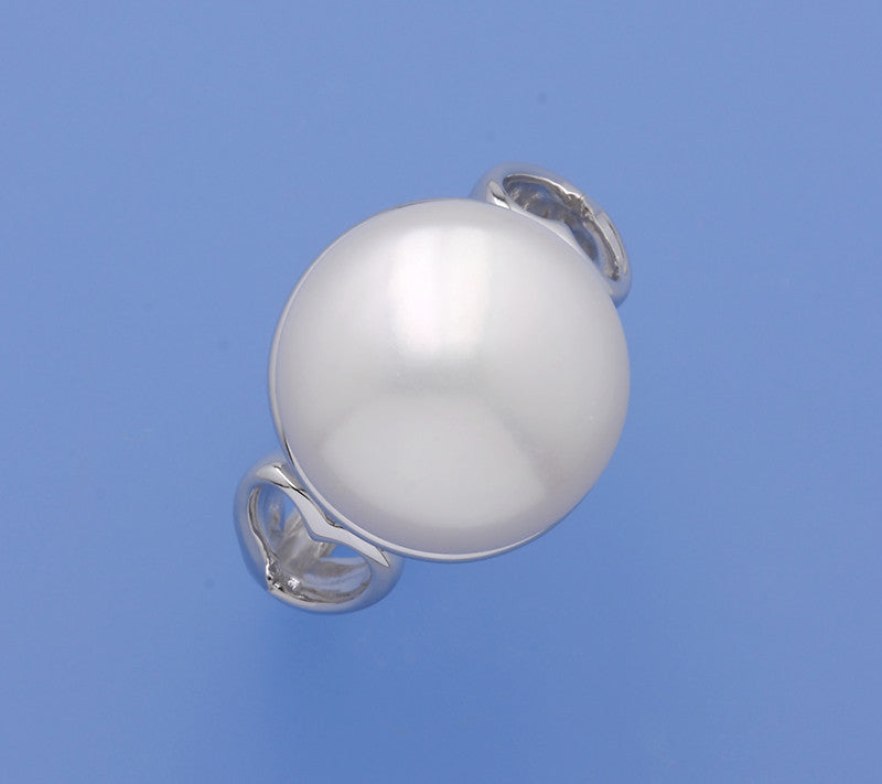 Sterling Silver Ring with 15-15.5mm Button Shape Freshwater Pearl - Wing Wo Hing Jewelry Group - Pearl Jewelry Manufacturer