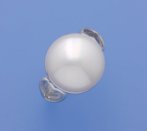 Sterling Silver Ring with 15-15.5mm Button Shape Freshwater Pearl
