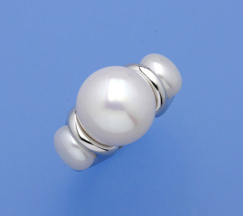 Sterling Silver Ring with Button Shape Freshwater Pearl