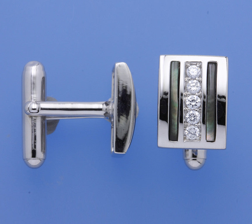 Sterling Silver Cufflink with Cubic Zirconia and Mother of Pearl - Wing Wo Hing Jewelry Group - Pearl Jewelry Manufacturer