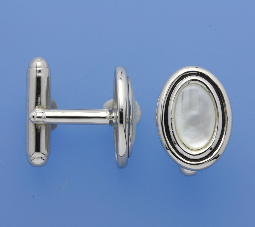 White and Black Plated Silver Cufflink with Mother of Pearl - Wing Wo Hing Jewelry Group - Pearl Jewelry Manufacturer
